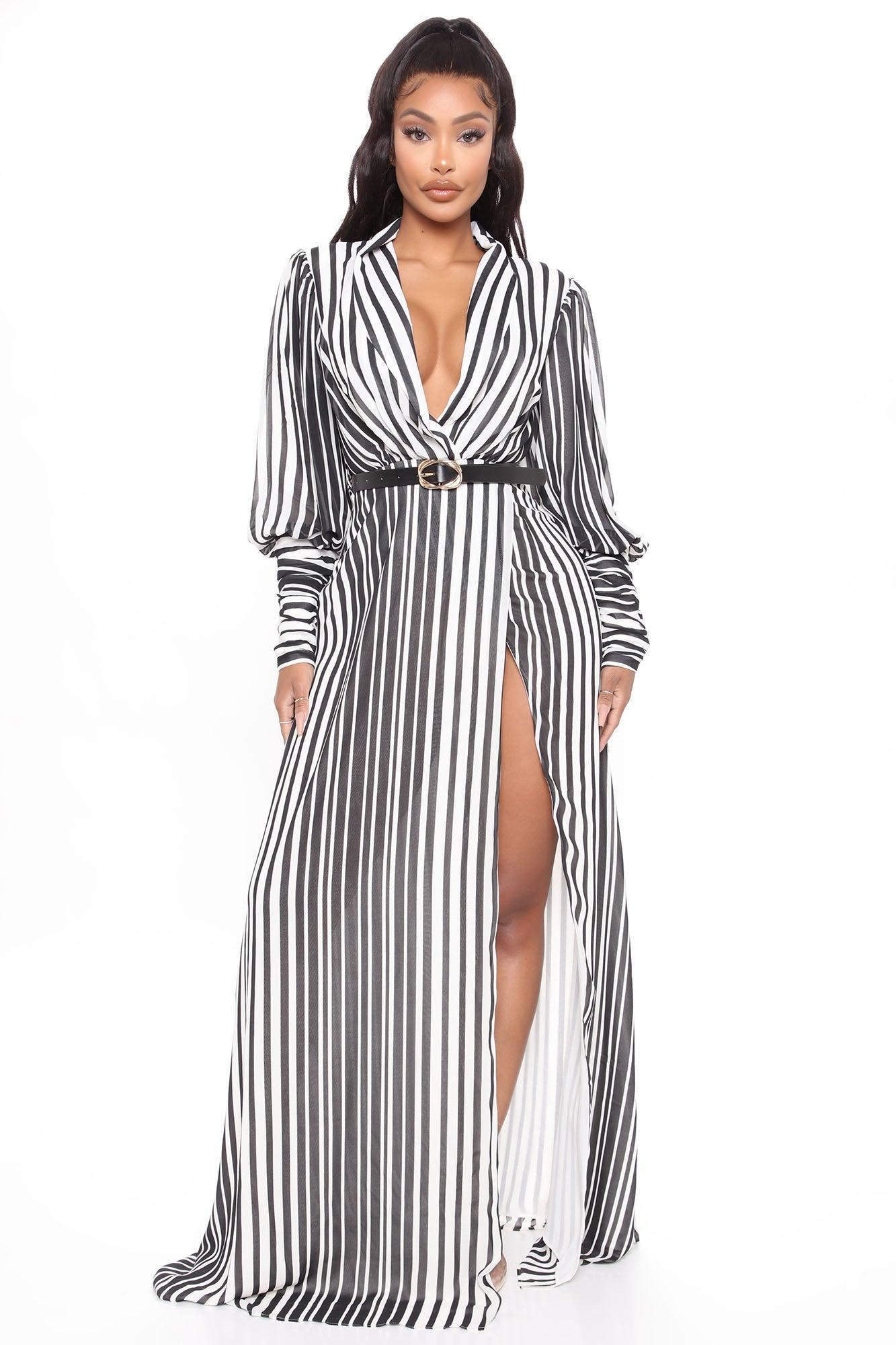 Nora Striped Maxi Dress - Black/White Product Image
