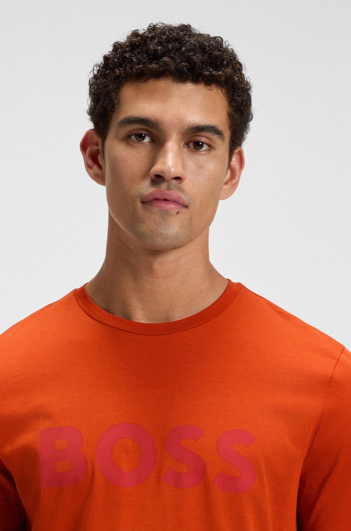 BOSS - Cotton-jersey T-shirt with curved-logo print - Light Orange Product Image