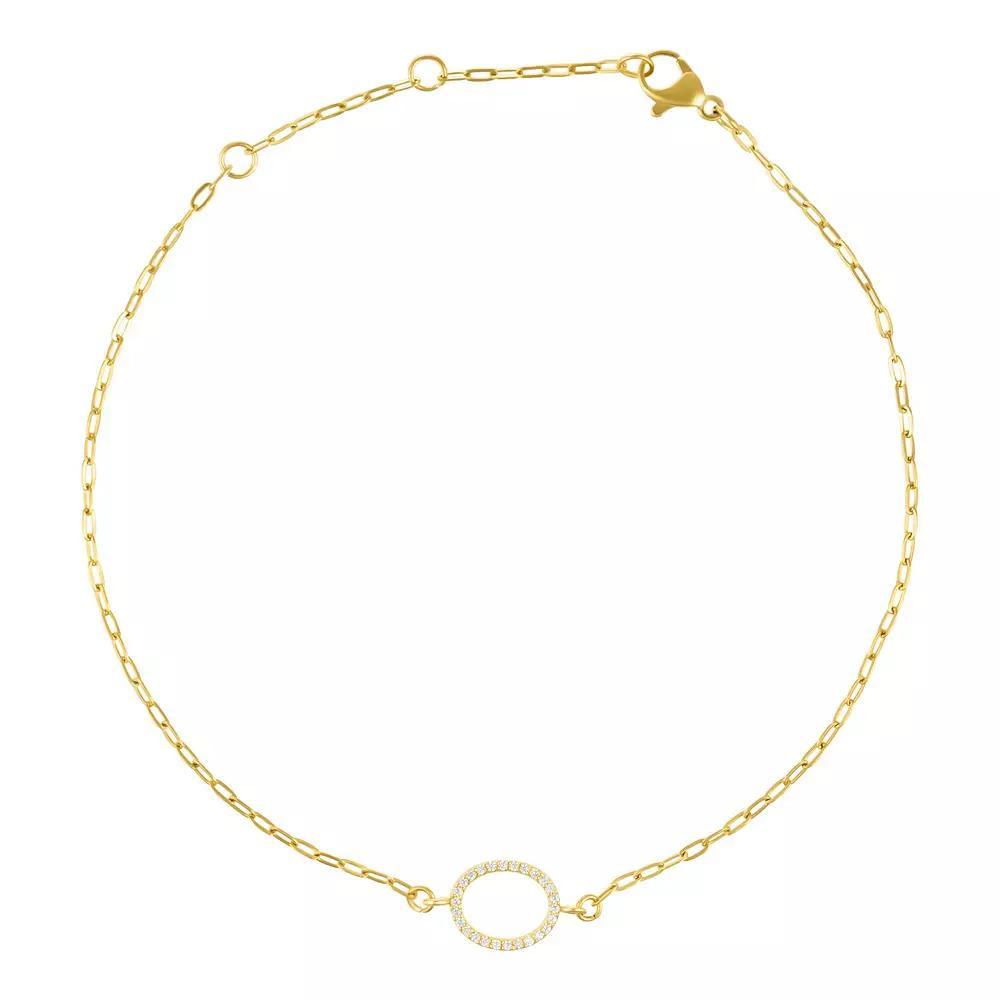 Adornia Gold Tone Cubic Zirconia Pave Sideways Initial Anklet, Women's, Size: 9-11" ADJ, Gold Tone O Product Image