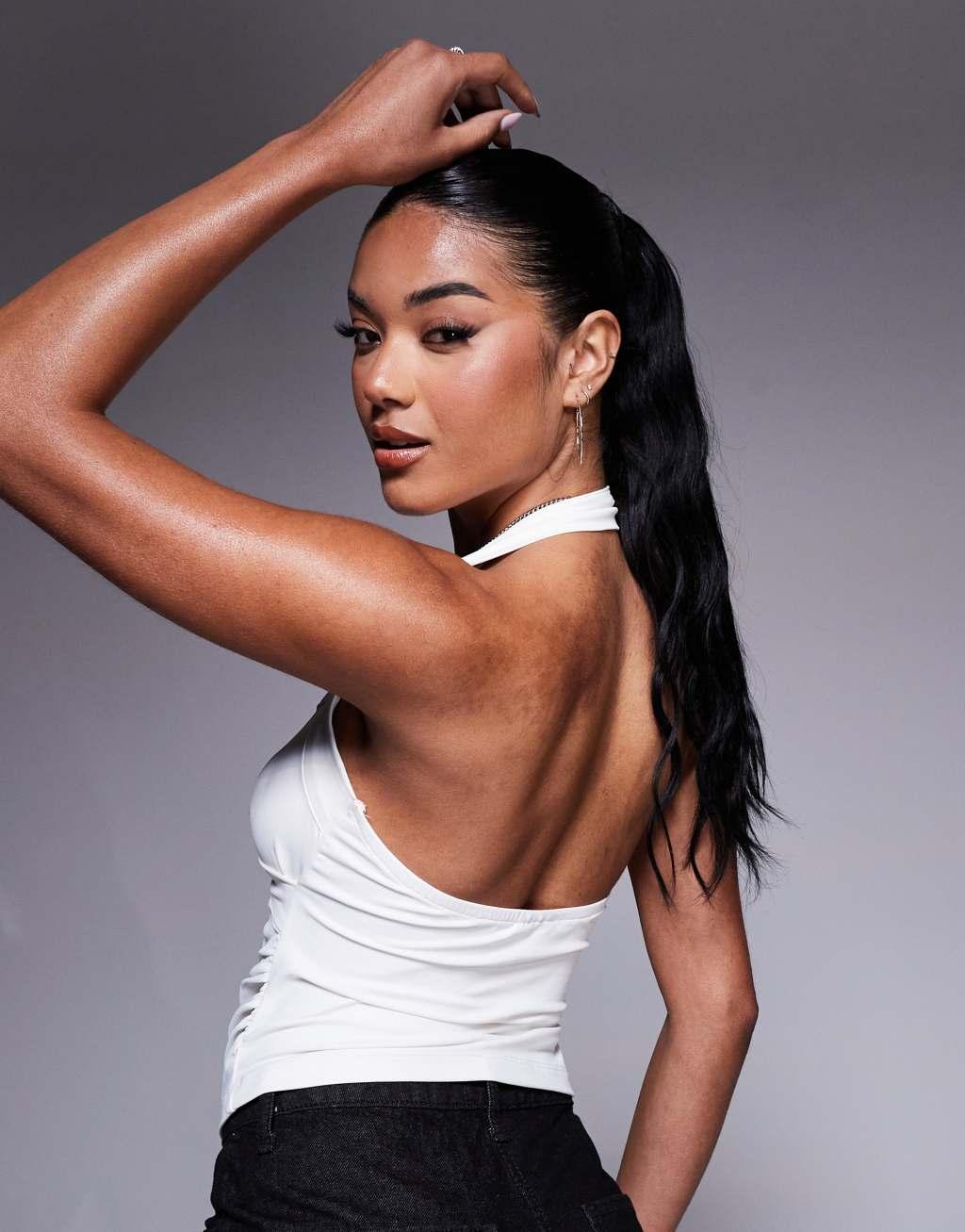 ASOS DESIGN sweetheart wrapped halter top in cream Product Image