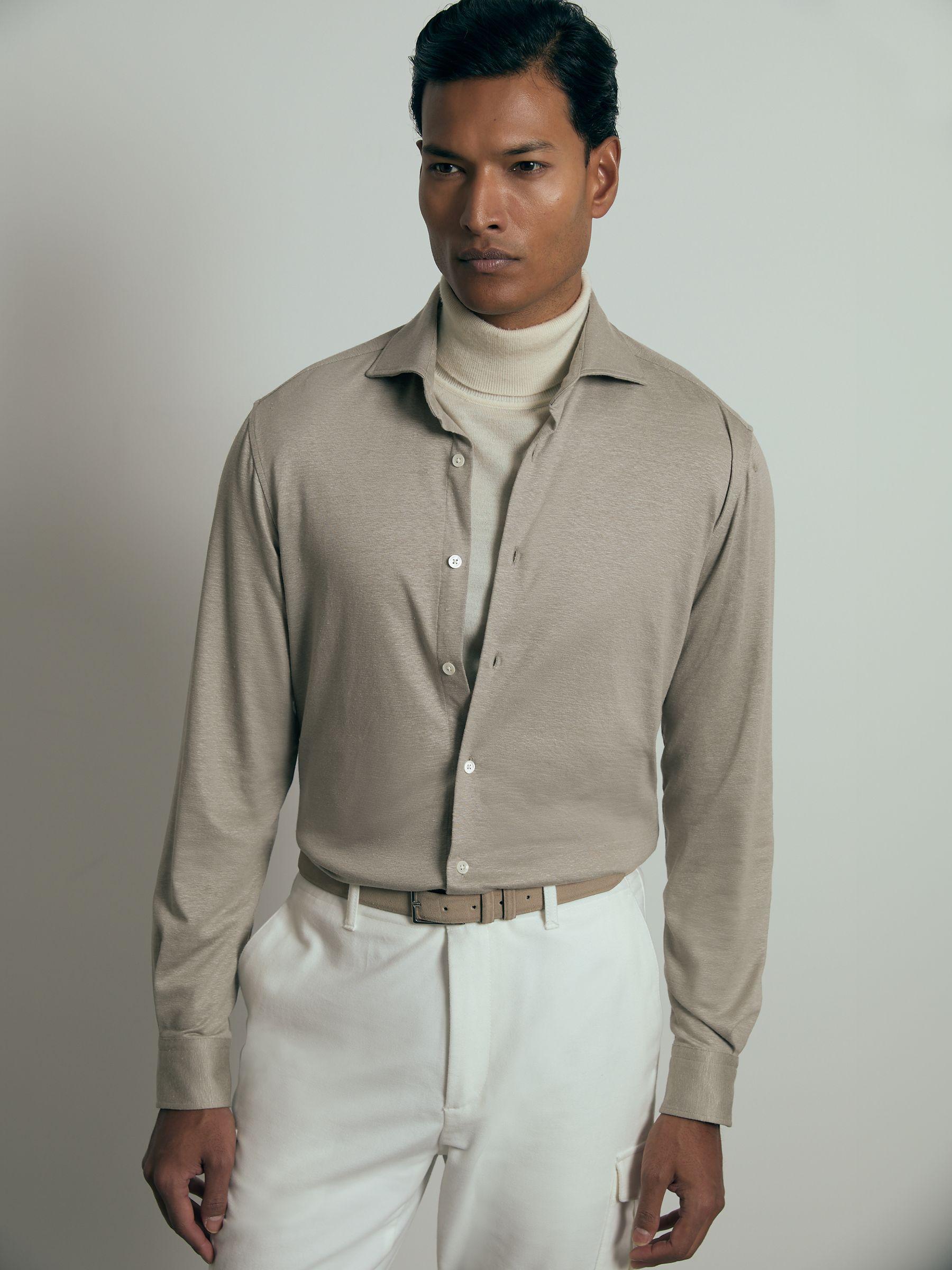 Atelier Linen-Blend-Jersey Shirt in Grey Melange Product Image