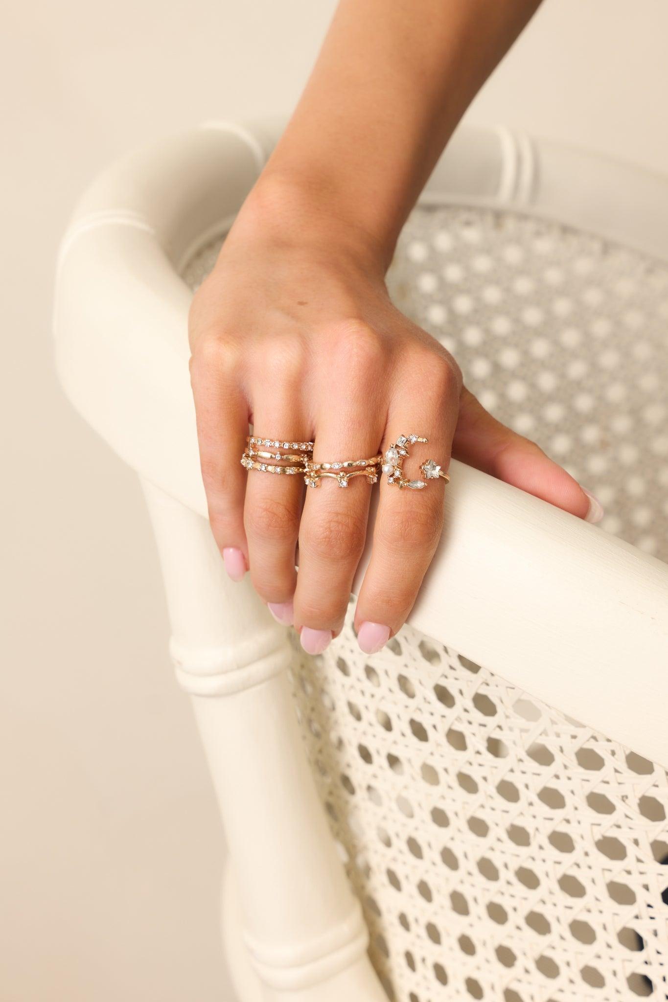 The Woven Star Gold & Rhinestone Ring Set Product Image