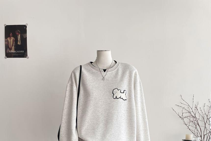Crew Neck Dog Embroidered Sweatshirt Product Image