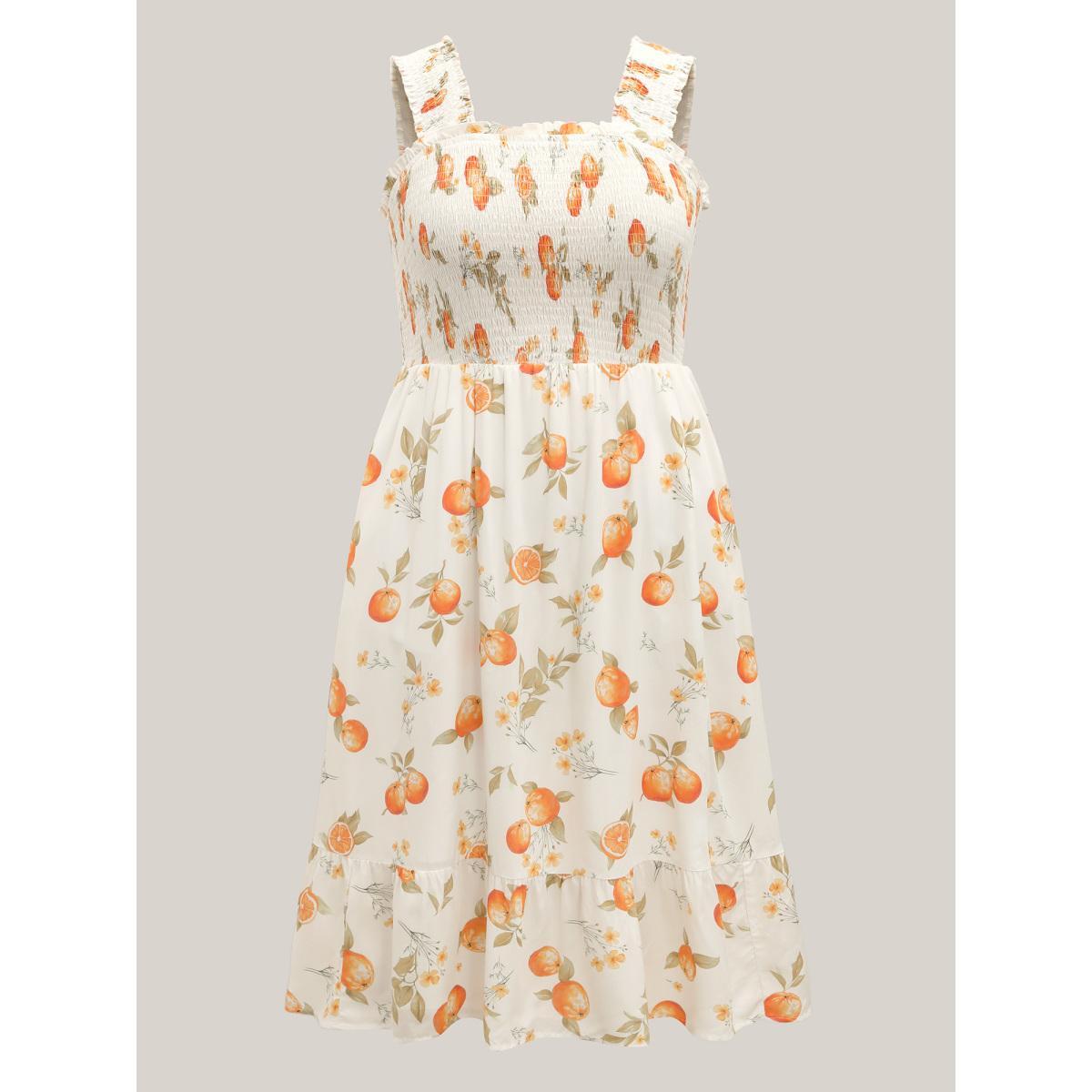 Plus Size Citrus Print Shirred Pockets Midi Dress Originalwhite Women Non Sleeveless Curvy BloomChic 18-20/2X Product Image