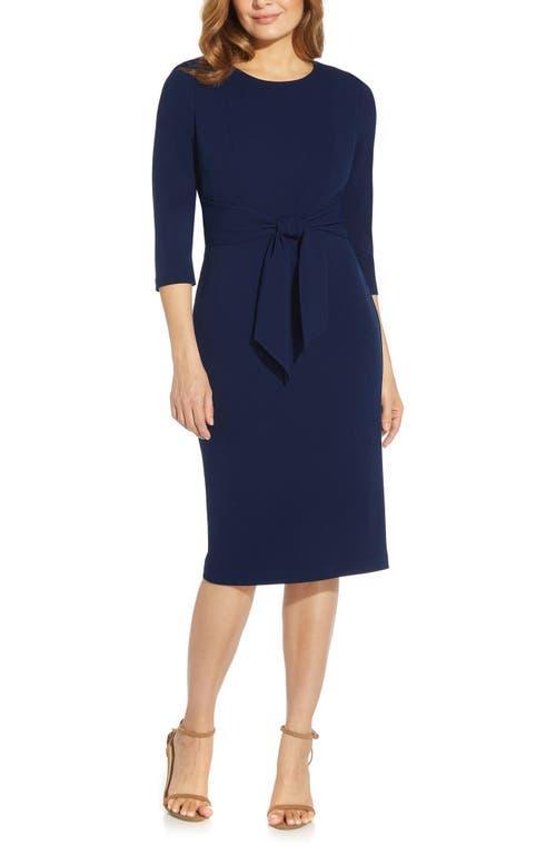 Adrianna Papell Stretch Crepe Crew Neck Tie Waist 34 Sleeve Midi Sheath Dress Product Image