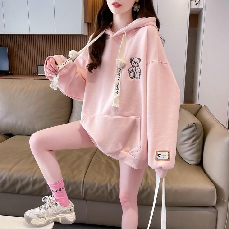 Bear Embroidered Applique Oversized Hoodie Product Image