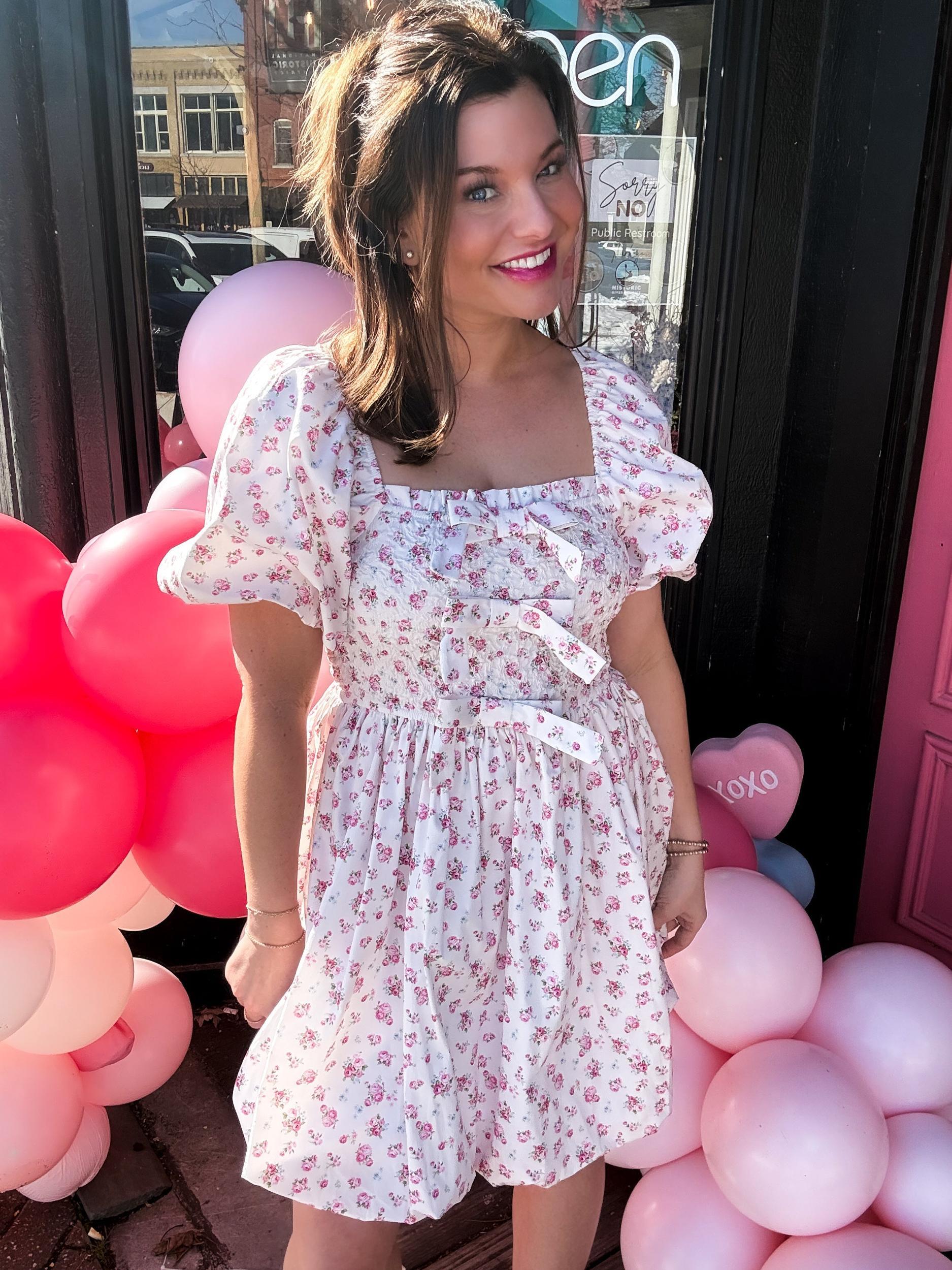 Ditsy Rose Poplin Bubble Hem Mini Dress Product Image