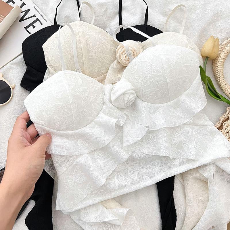 Plain Flower Detail Ruffle Trim Crop Bustier Top Product Image