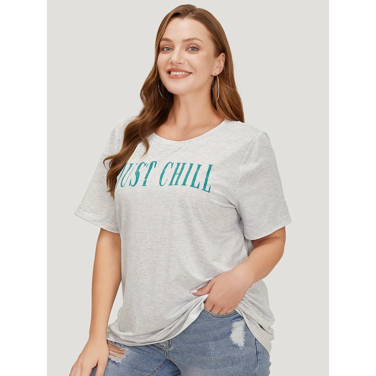 Plus Size Letter Print Short Sleeve Heather T-shirt LightGray Women Casual Heather Graphic Dailywear T-shirts BloomChic 10/M Product Image