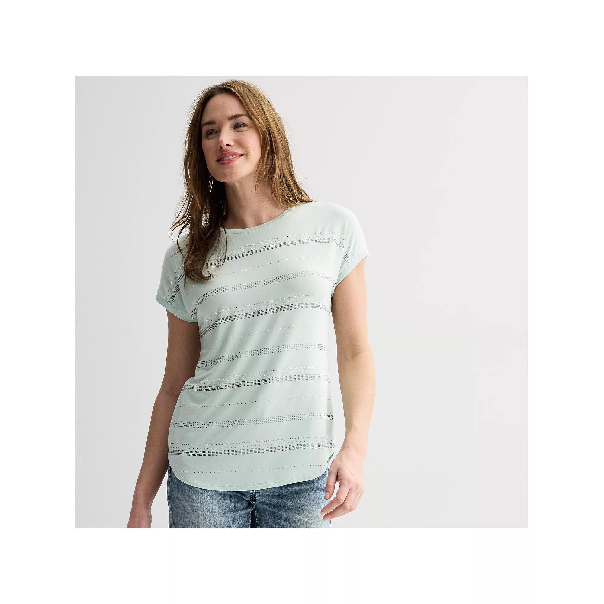 Women's Apt. 9® Short Sleeve Embellished Top, Size: XL, Green Frost Product Image