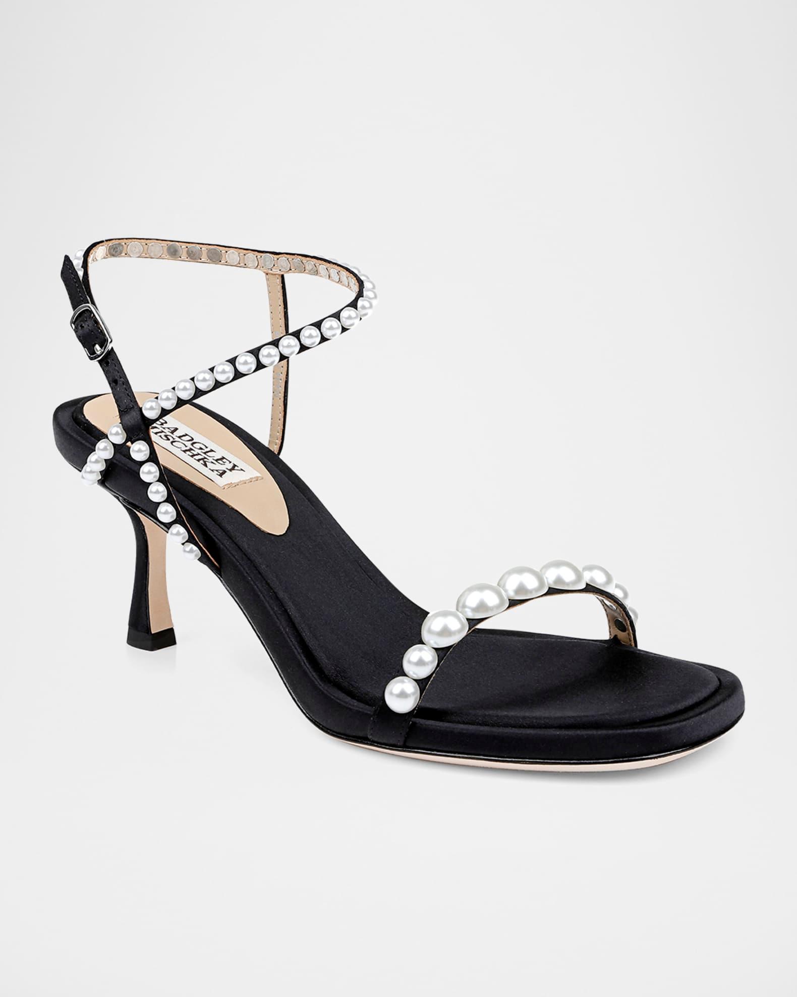 Jolie Pearly Silk Kitten-Heel Sandals Product Image