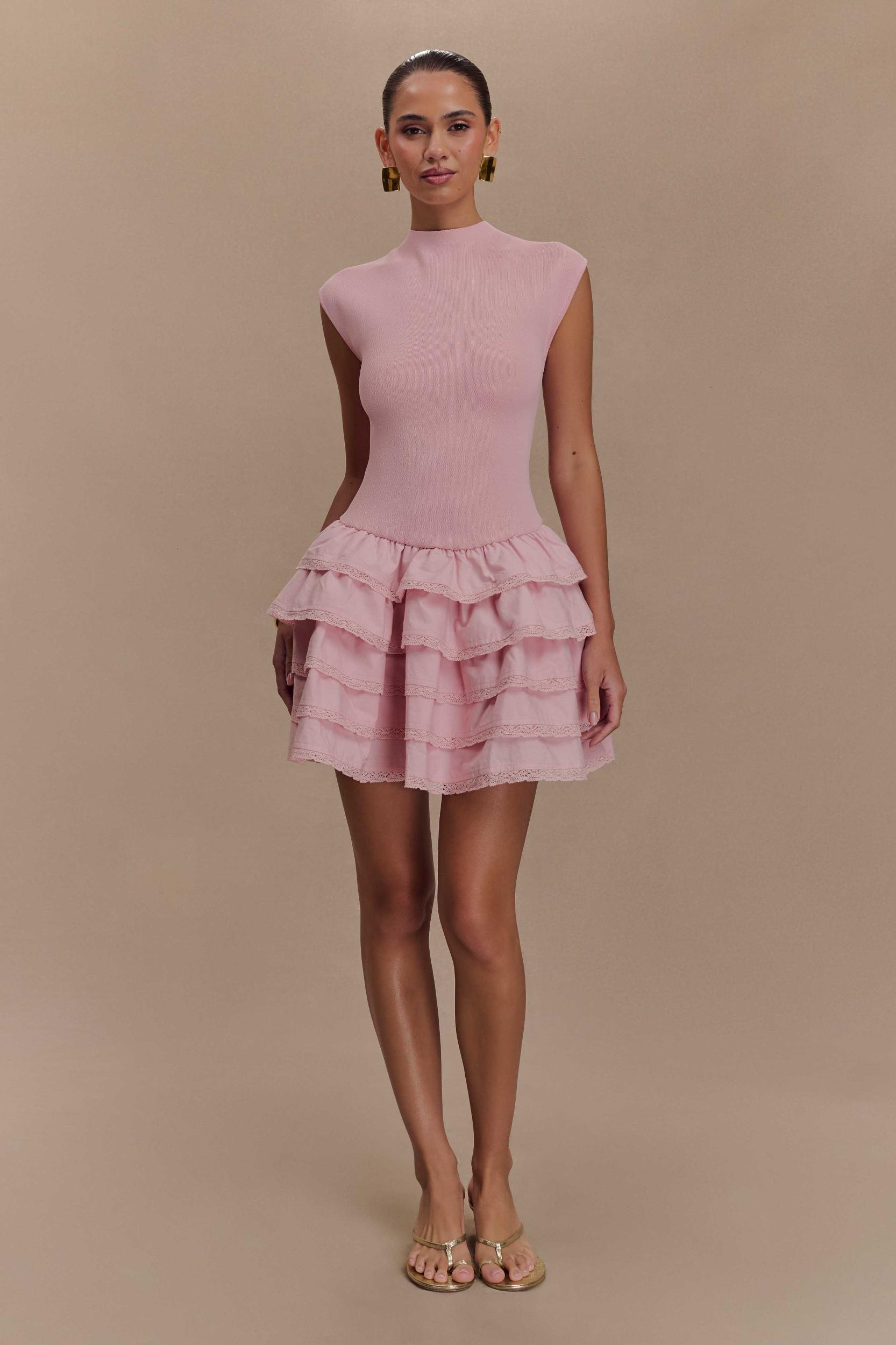 Maeve Ruffle Knit Mini Dress - Dusty Pink Product Image