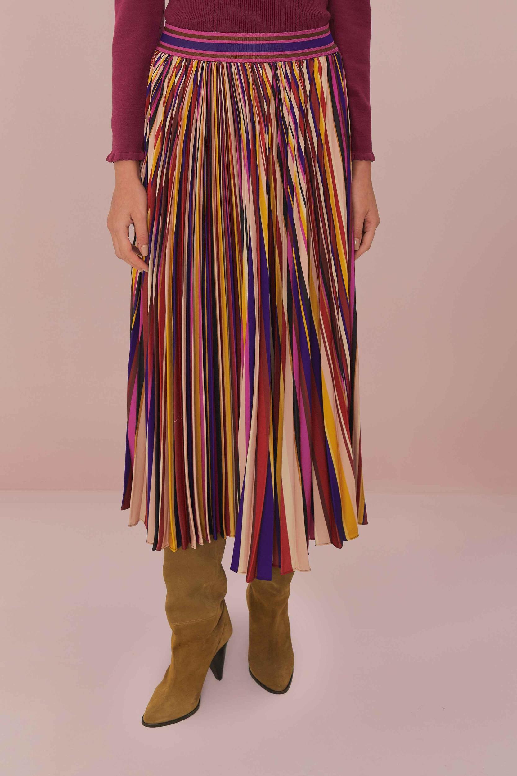 Multicolor Diagonal Stripes Pleated Maxi Skirt, DIAGONAL STRIPES MULTICOLOR / XS Product Image