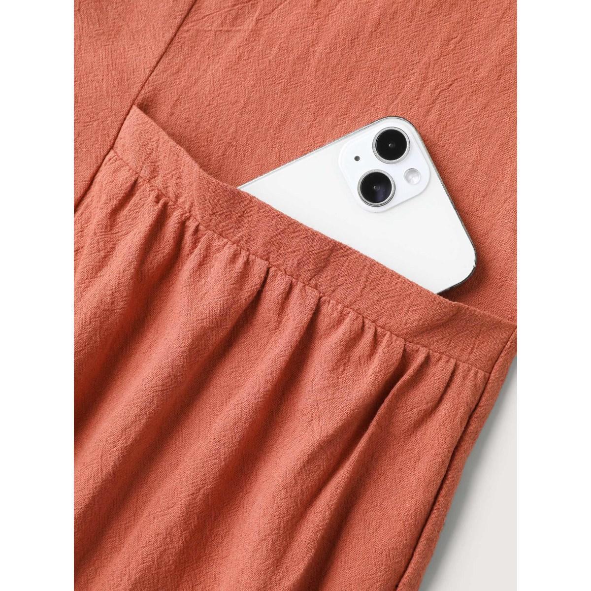 Plus Size Pure Cotton Pleated Pockets Midi Dress Rust Women Square Neck Sleeveless Curvy BloomChic 10/M Product Image