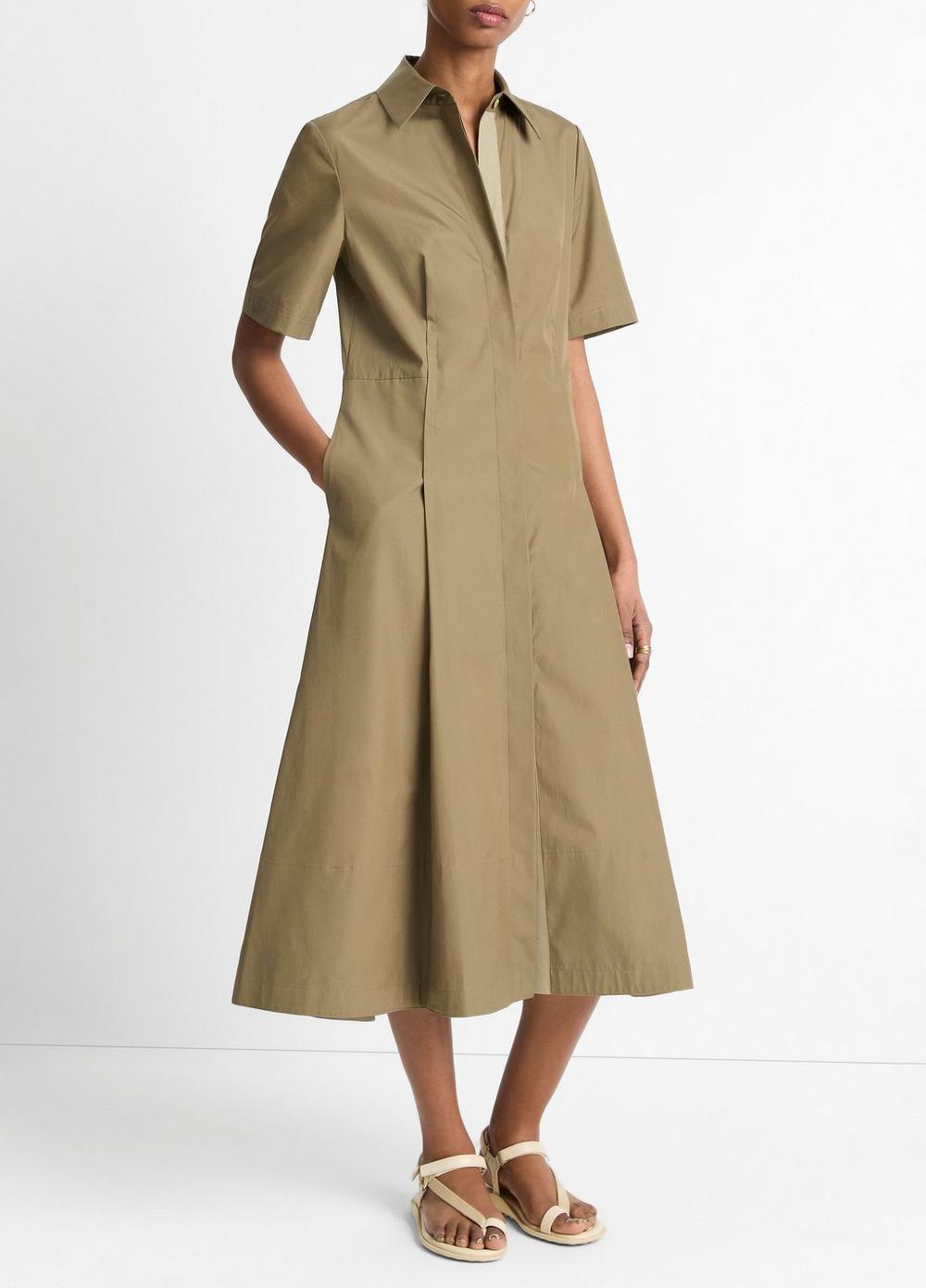 Womens Canvas Tape Cotton Shirt Dress, Moss Smoke, Size S Vince Product Image