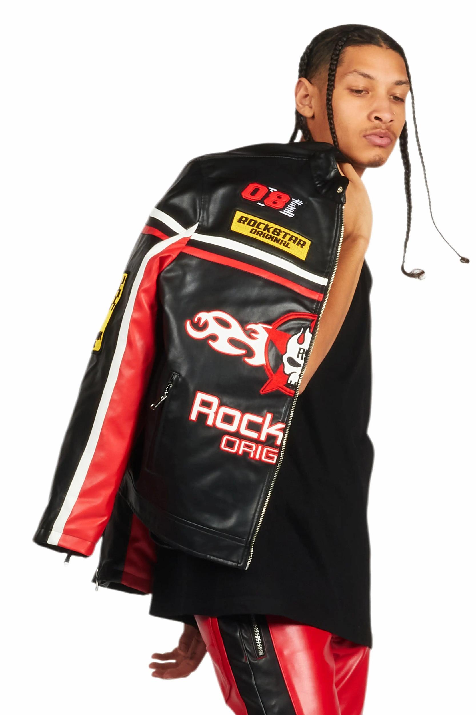 Roch Black/White Leather Moto Jacket Male Product Image
