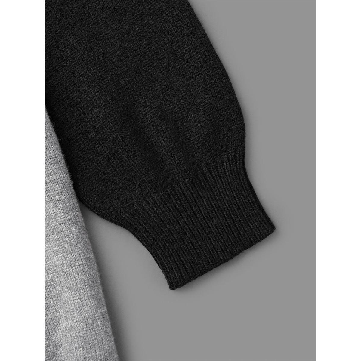 Plus Size Cat Contrast Drop Shoulder Pullover Black Women Casual Loose Long Sleeve Round Neck Everyday Pullovers BloomChic 10/M Product Image