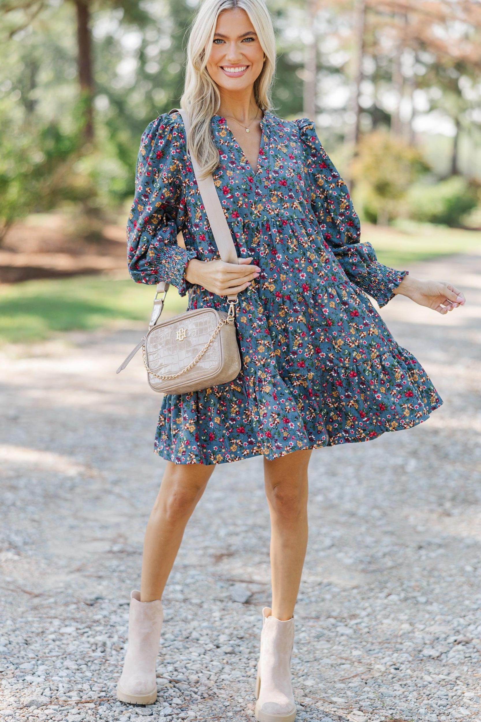 New Days Dusty Blue Ditsy Floral Dress Female Product Image