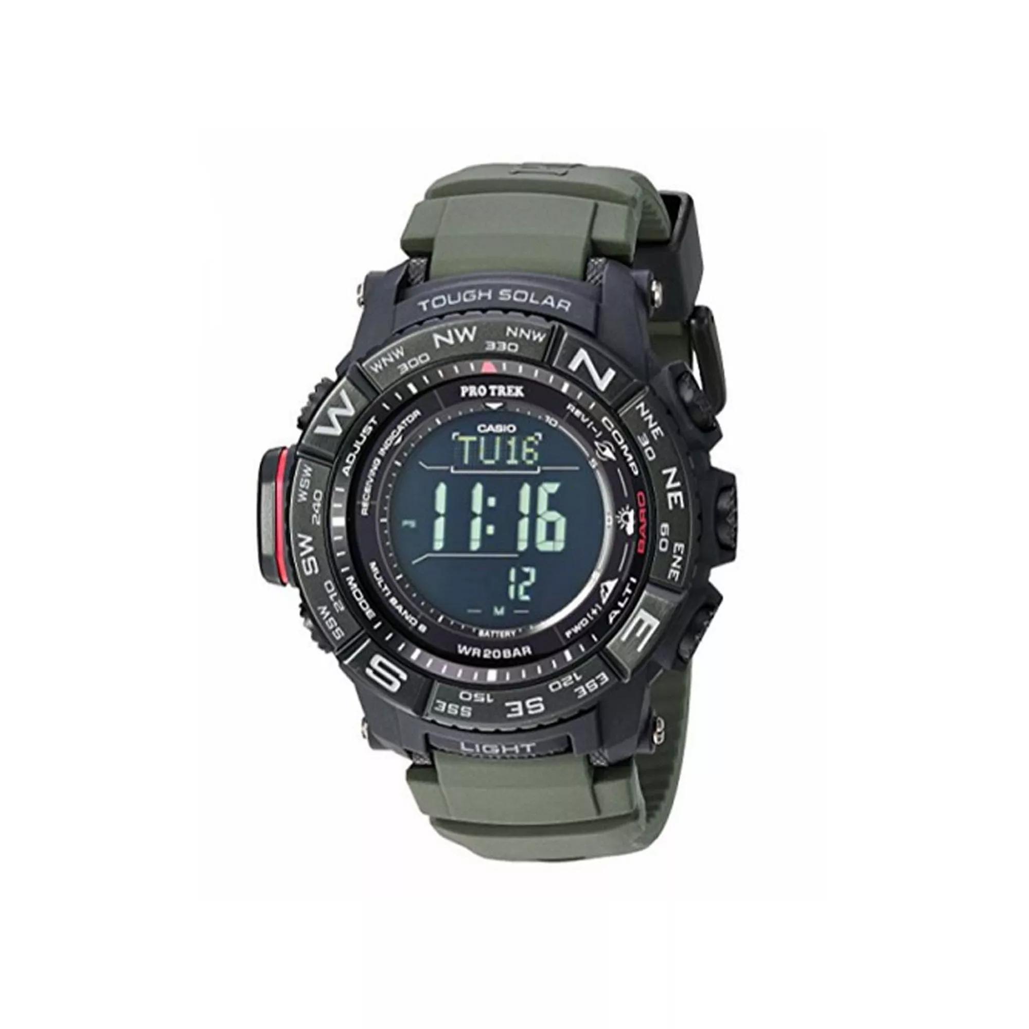 Casio Men's Pro Trek Tough Solar Atomic Time Green Silicone Strap Watch - PRW-3510Y-8CR, Size: 57MM, Black Product Image
