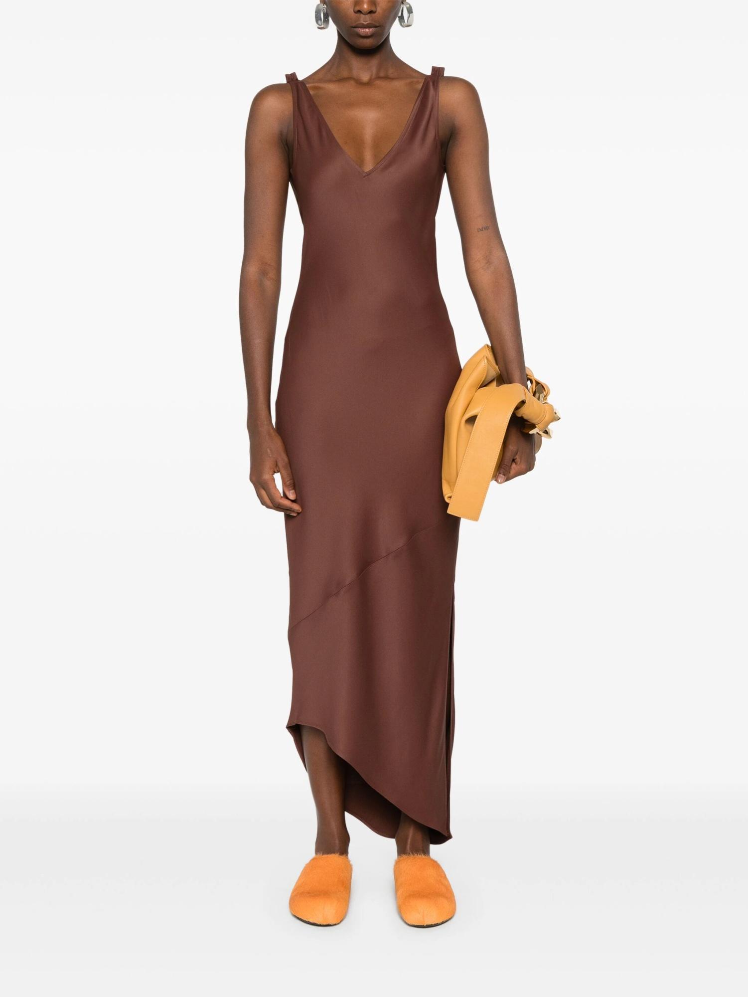 JW ANDERSON V Neck Sleeveless Midi Dress Brown Product Image