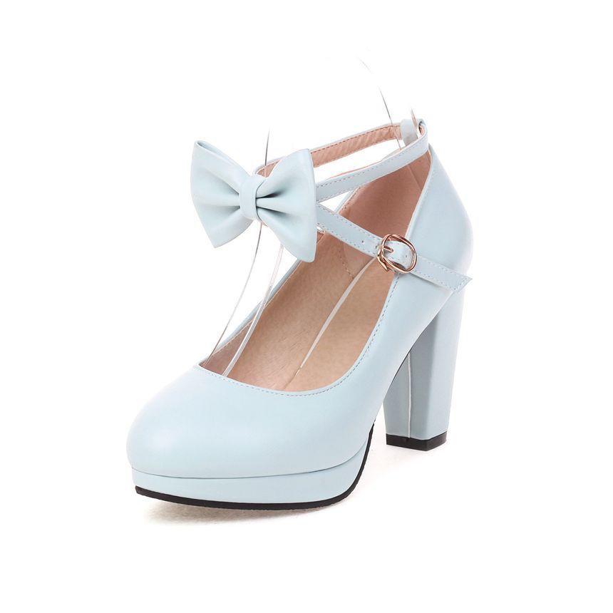 Pointed Bow Platform Chunky Heel Mary Jane Pumps Product Image