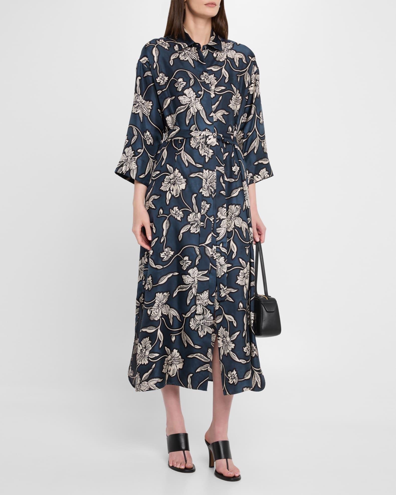 Peonia Floral Silk Belted Midi Shirtdress Product Image