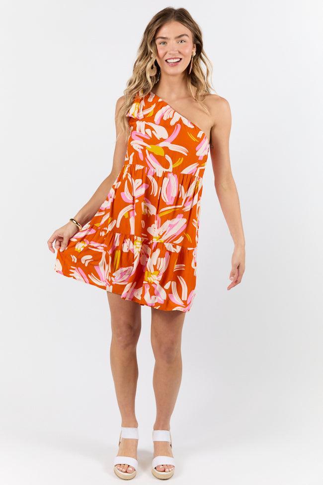 Walking On Sunshine Red Floral Printed One Shoulder Dress SALE Product Image