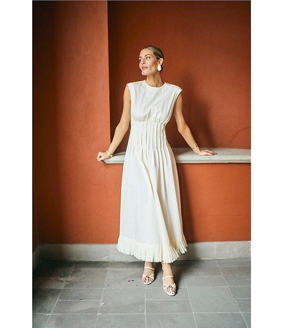 Antonio Melani x M.G. Style Jenny Round Neck Sleeveless Pleat A-Line Fringe Dress Product Image