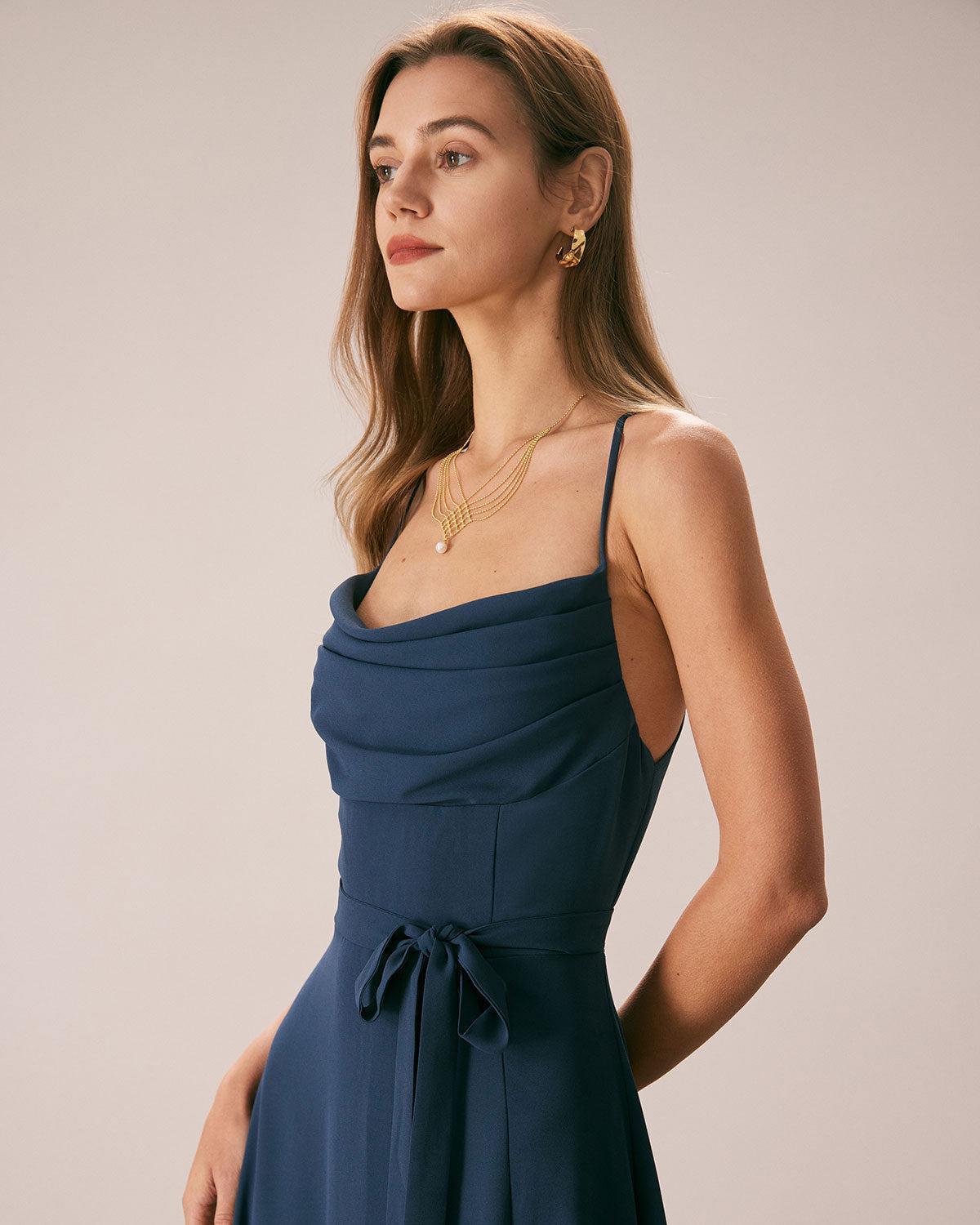 Green Cowl Neck Cutout Back Maxi Dress Product Image