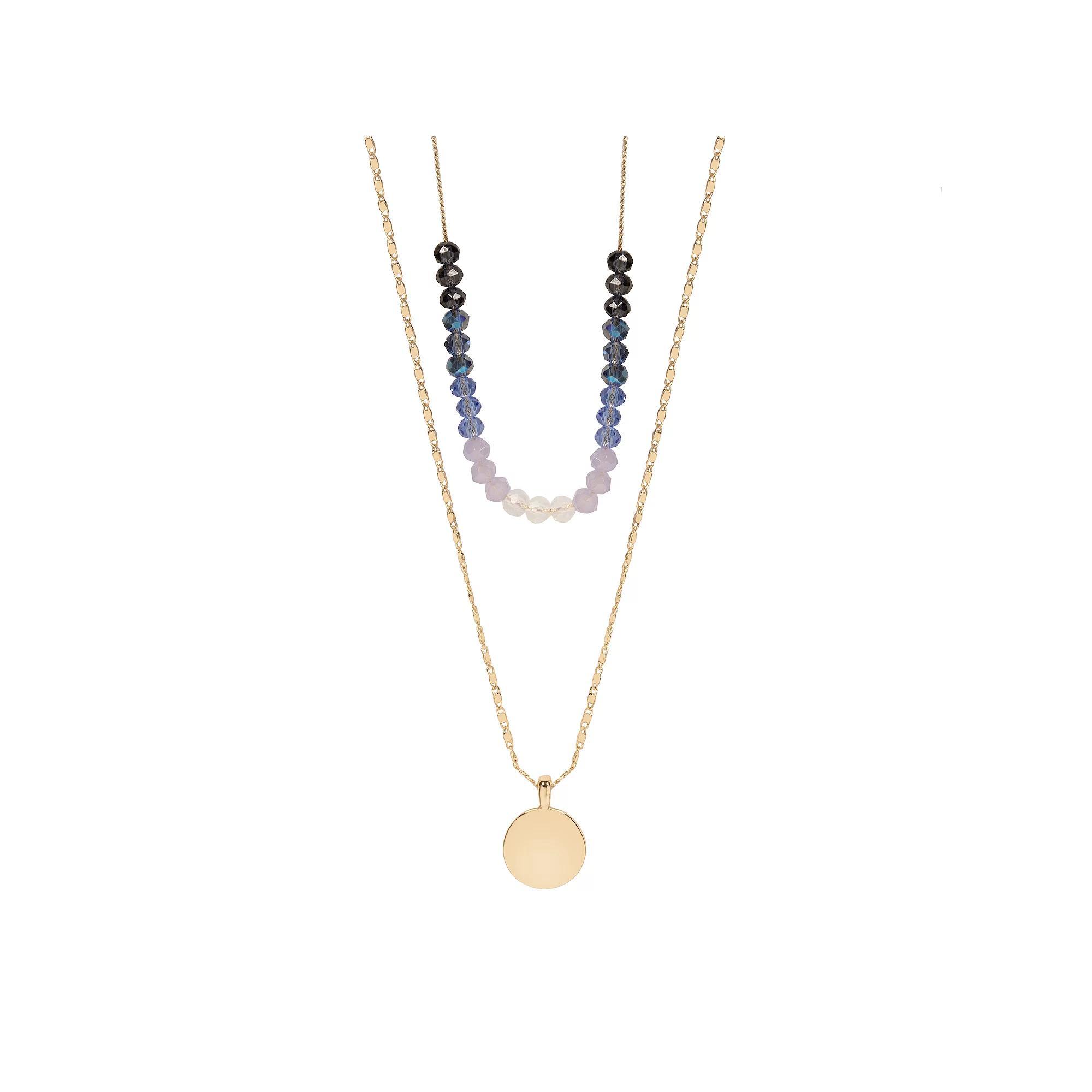 LC Lauren Conrad Gold Tone Ombre Beaded Coin Pre-Layered Necklace, Women's, Blue Product Image