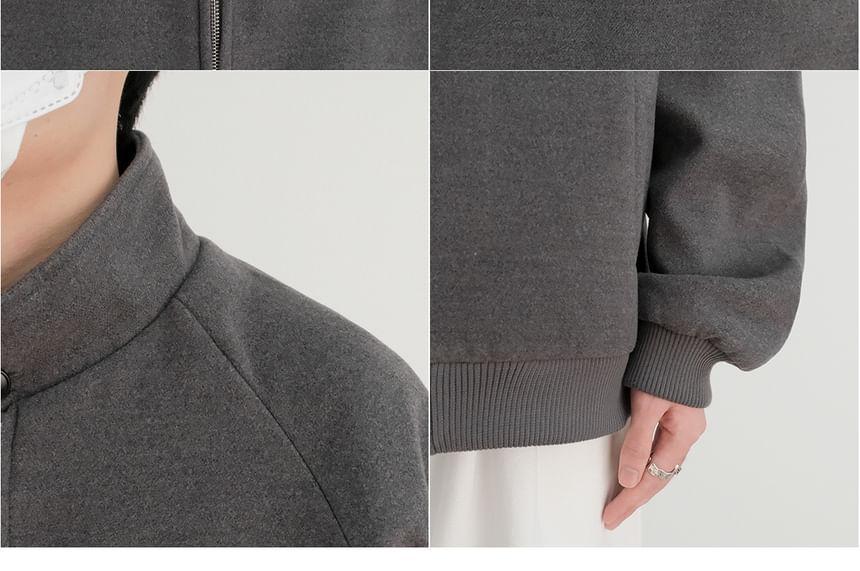 Stand Collar Plain Zip Jacket Product Image