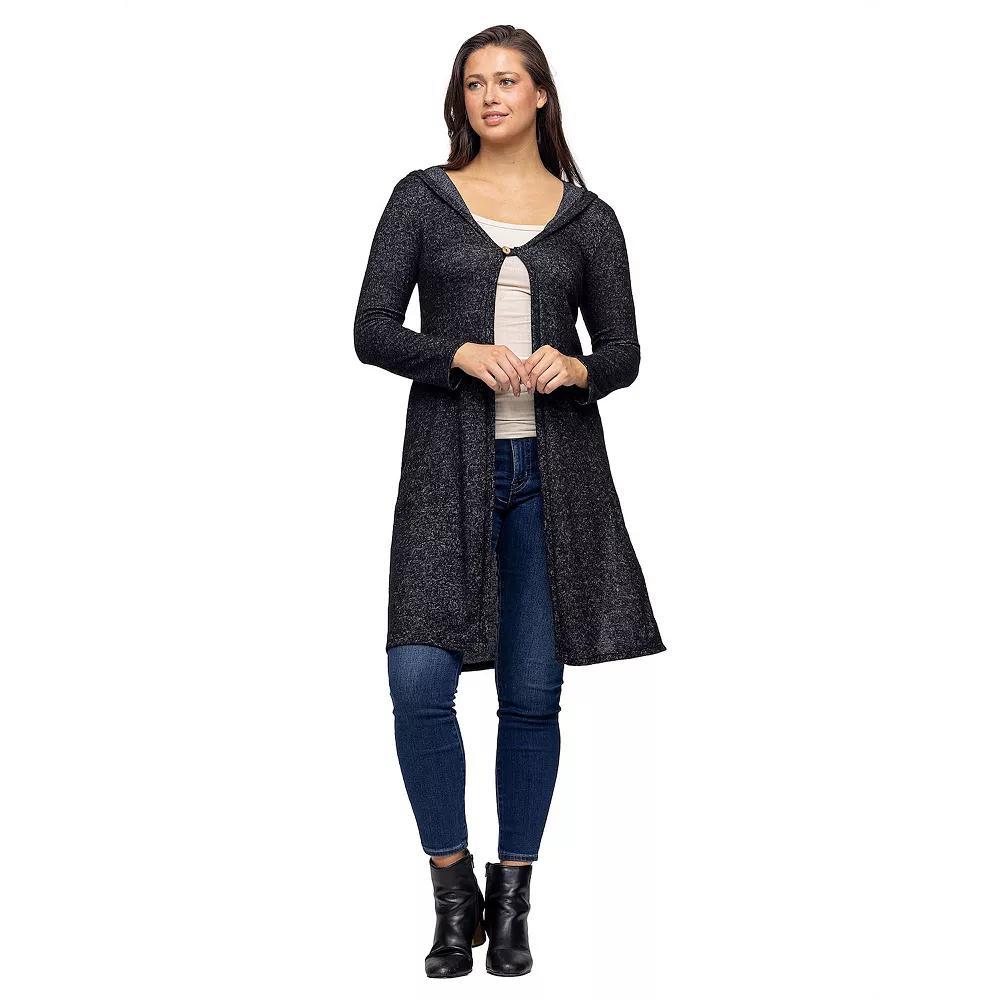 Women's 24Seven Comfort Apparel Knee Length Hooded Cardigan Shrug, Size: Medium, Gray Product Image