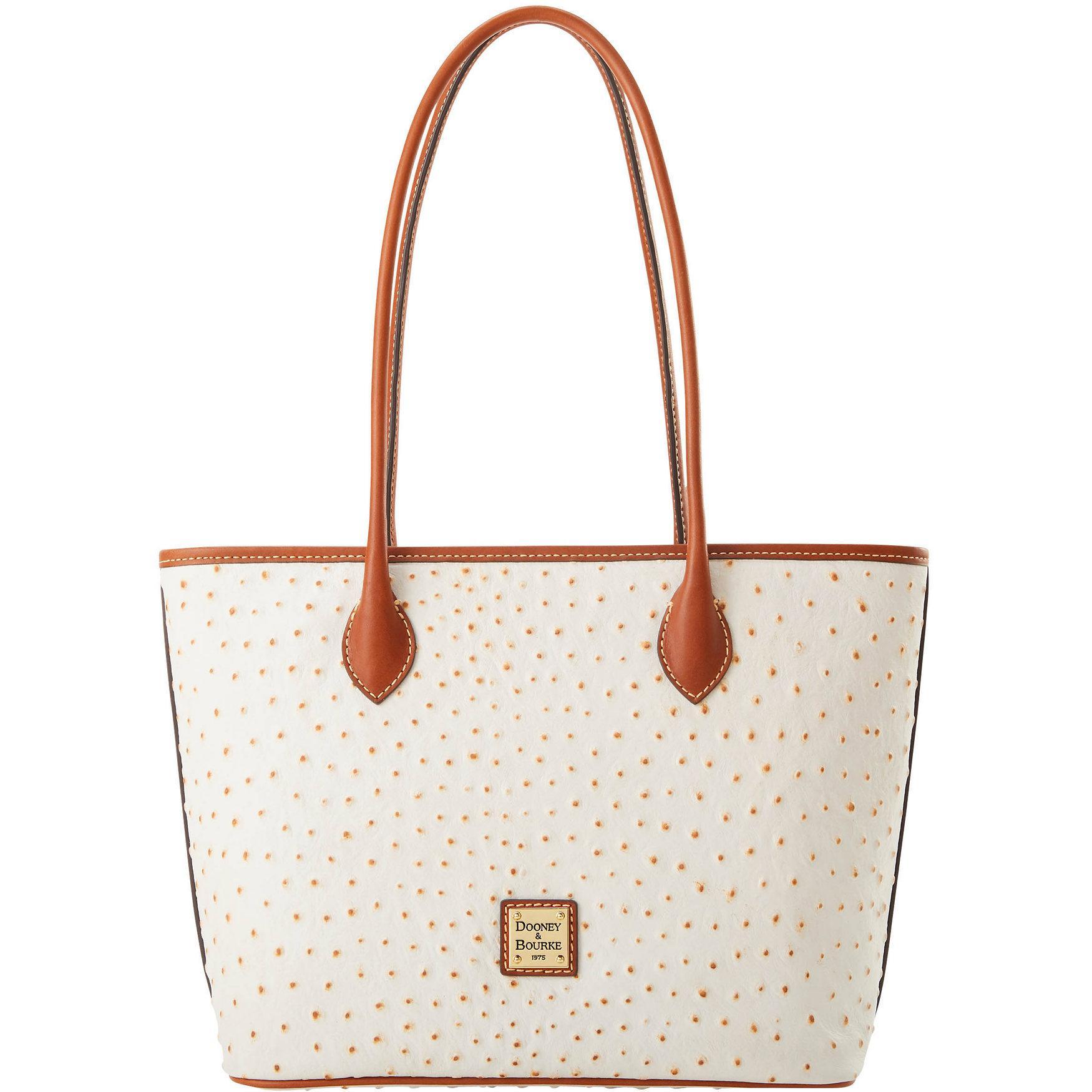 Dooney & Bourke Womens Ostrich Leather Tote Shopping Bag in Bone Product Image