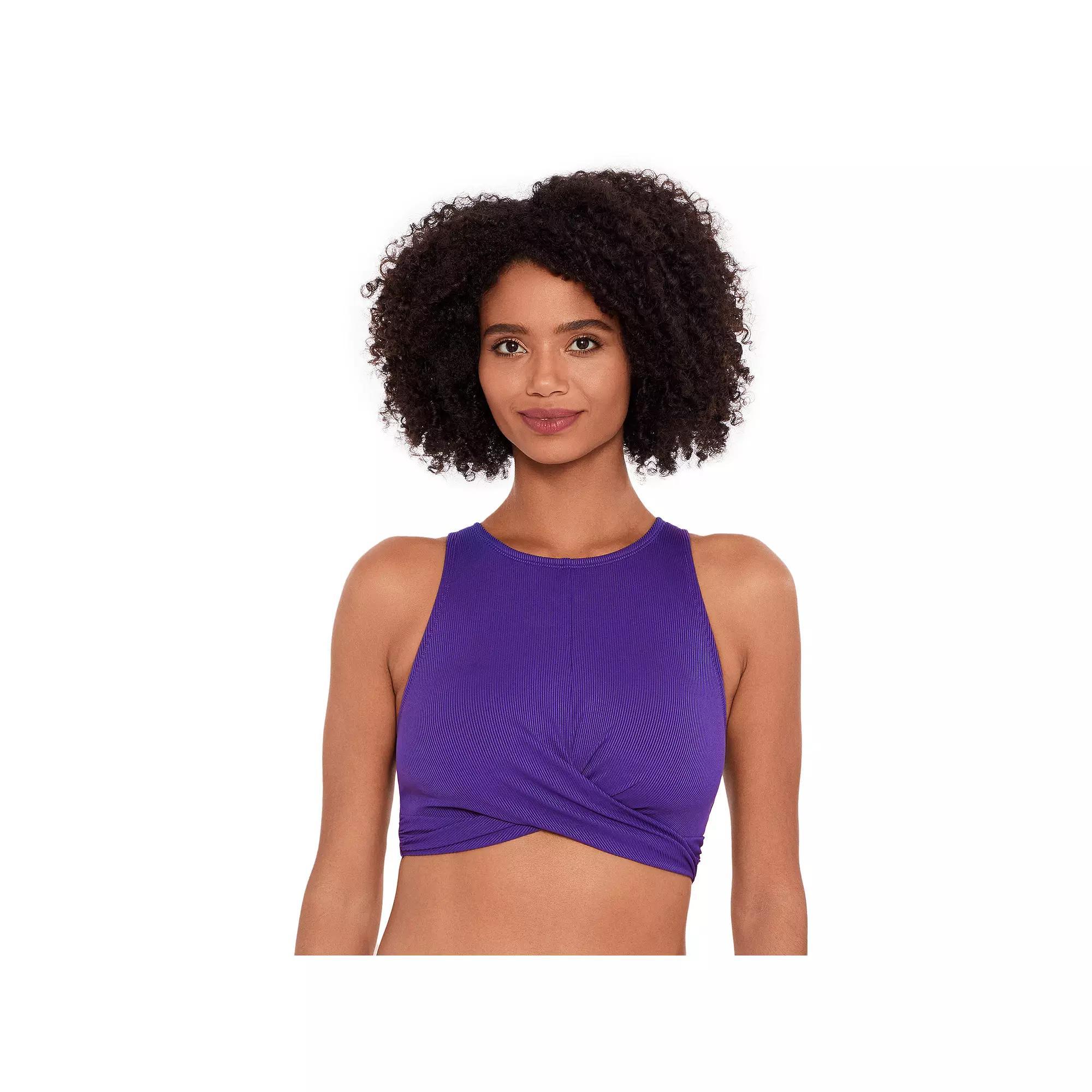 Women's Eco Beach Criss Cross Highneck Hook Back Bikini Top, Size: Large, Purple Punch Product Image