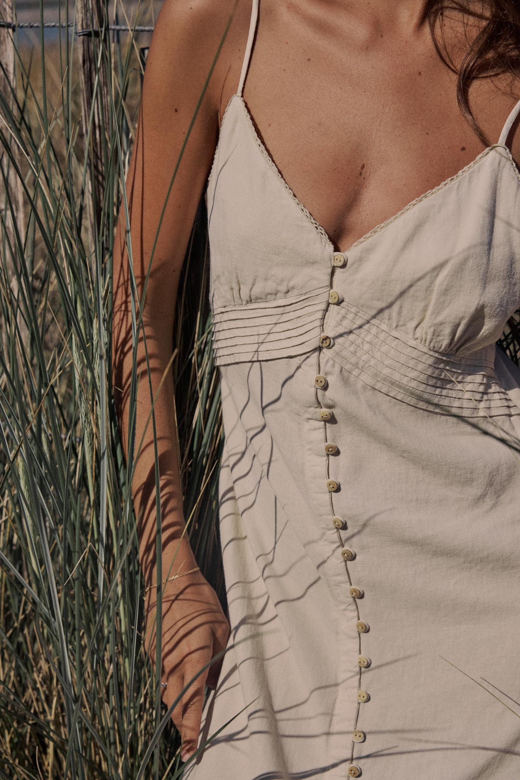 STRAPPY LINEN BLEND MIDI DRESS Product Image