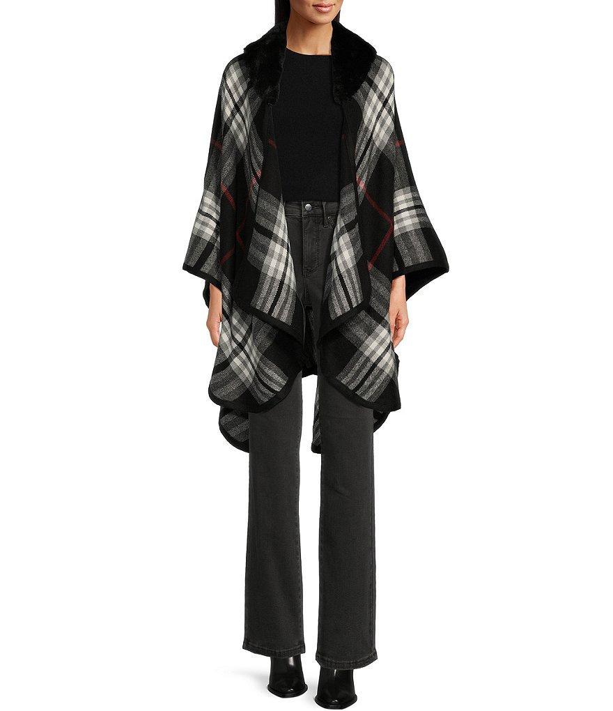 Fraas Exploded Plaid Faux Fur Collar Ruana Product Image