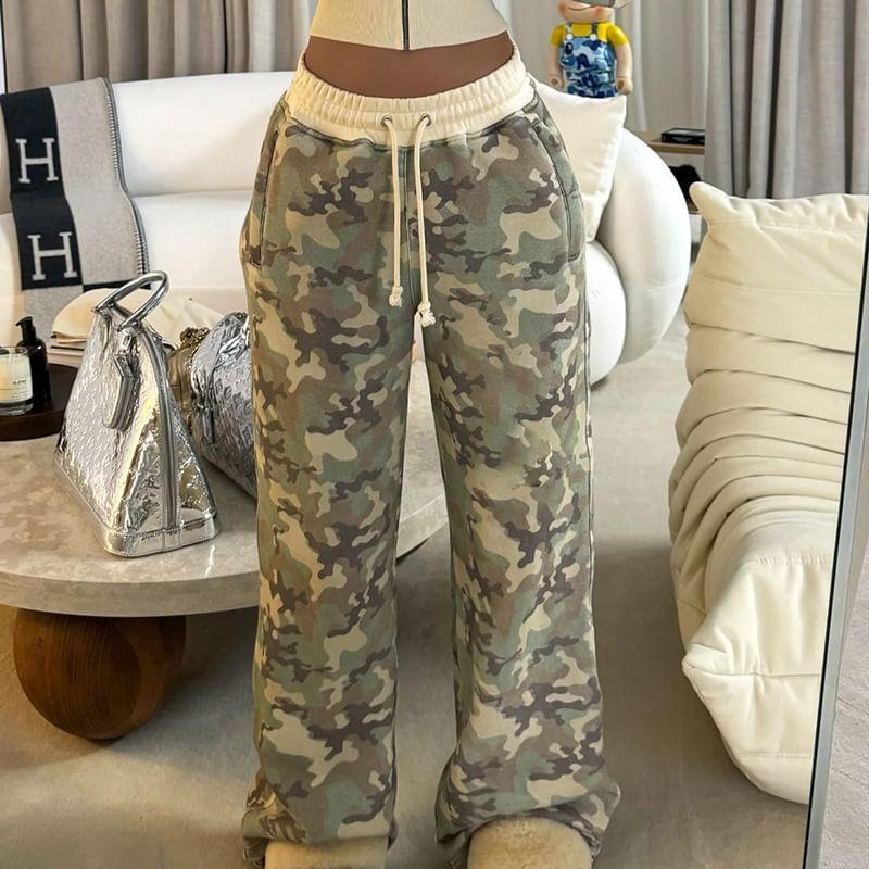 Camouflage Print Zip-Up Jacket / Drawstring Waist Sweatpants / Set Product Image