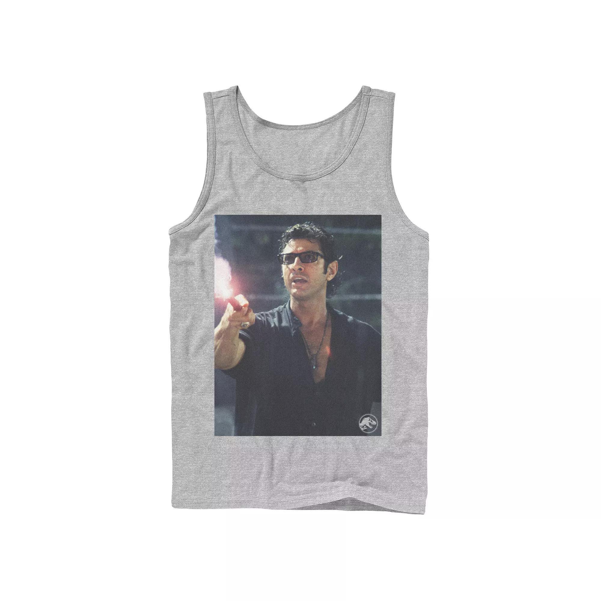 Men's Jurassic Park Ian Malcolm Road Flare Photo Graphic Tank Top, Size: Large, Athletic Grey Product Image