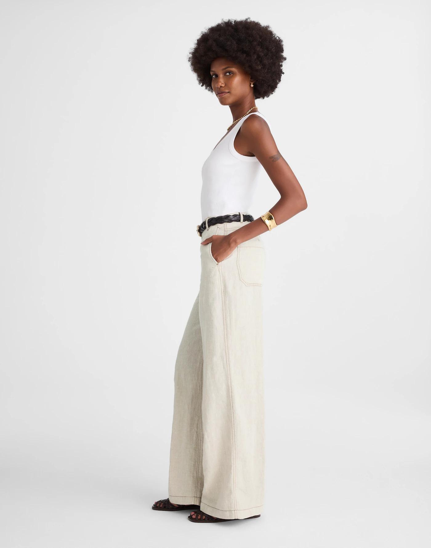 The Zoe Relaxed Wide Pant in 100% Linen Product Image