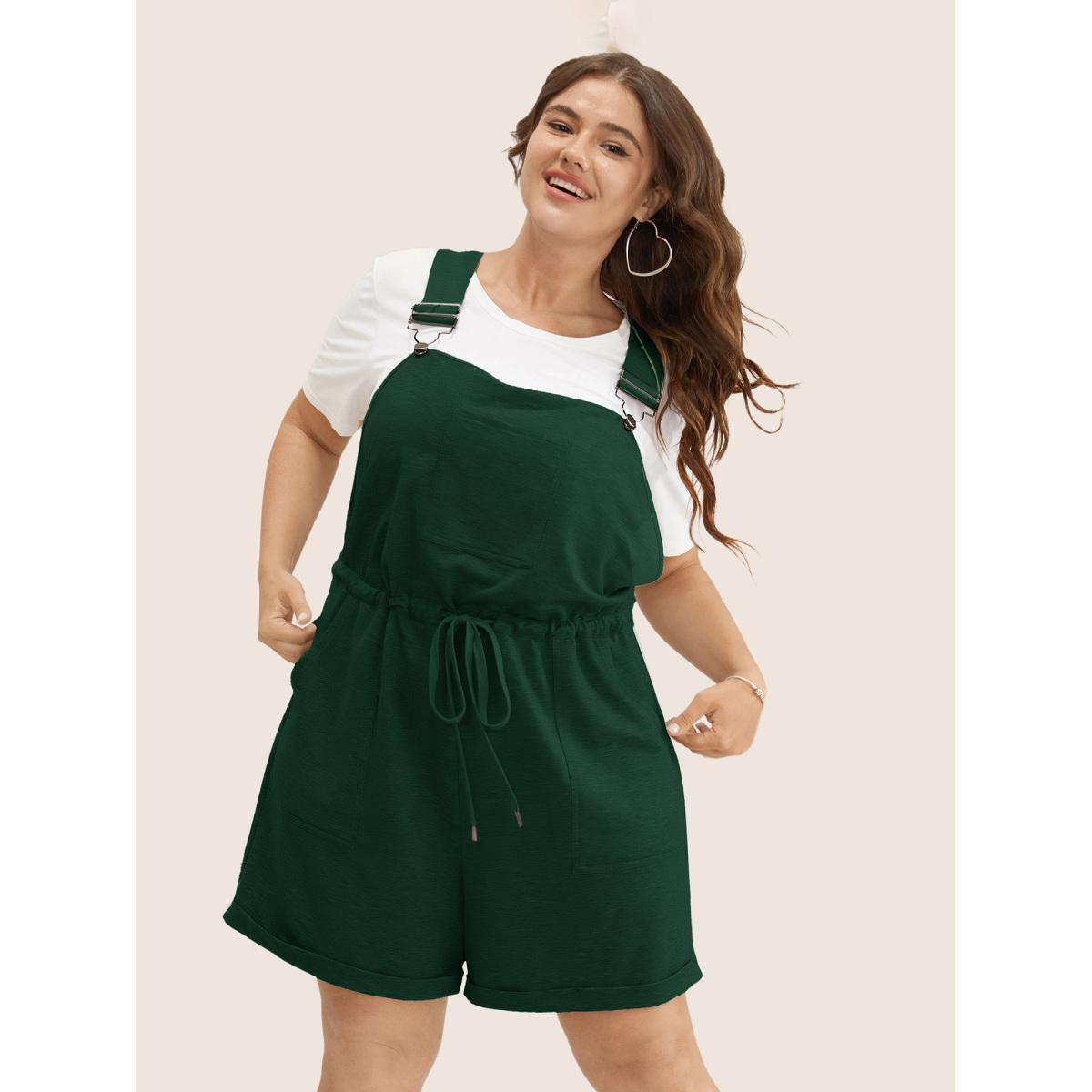 Plus Size Deepred Solid Pocket Drawstring Overall Romper Women Casual Sleeveless Non Everyday Loose Jumpsuits BloomChic 26/4X Product Image