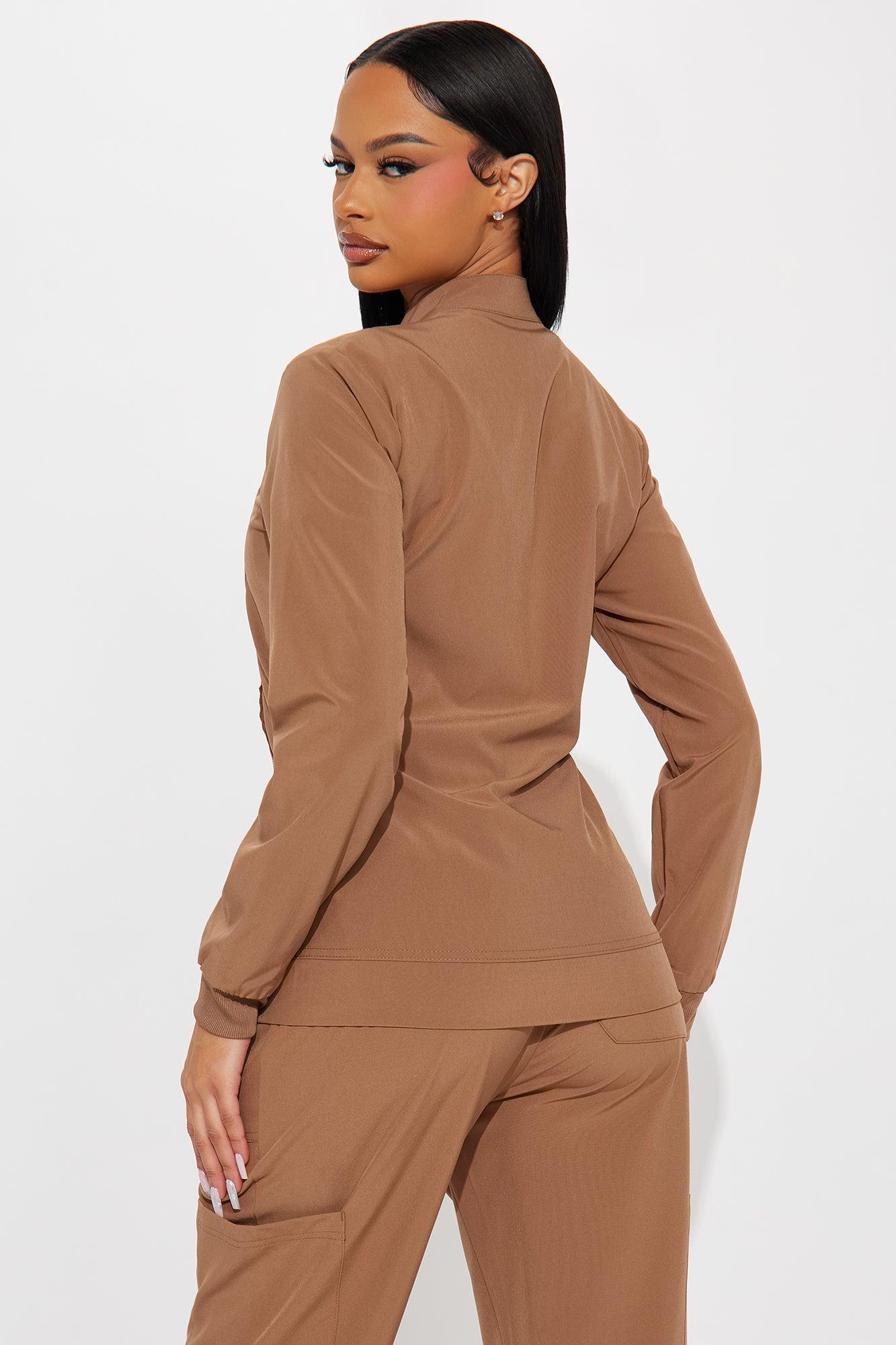 On The Daily Scrub Uniform Zip Up Jacket - Chocolate Product Image