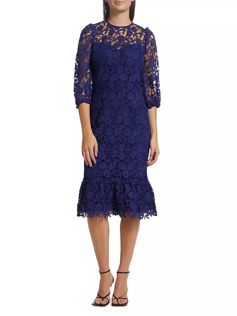 Judith Lace Puff-Sleeve Midi-Dress Product Image
