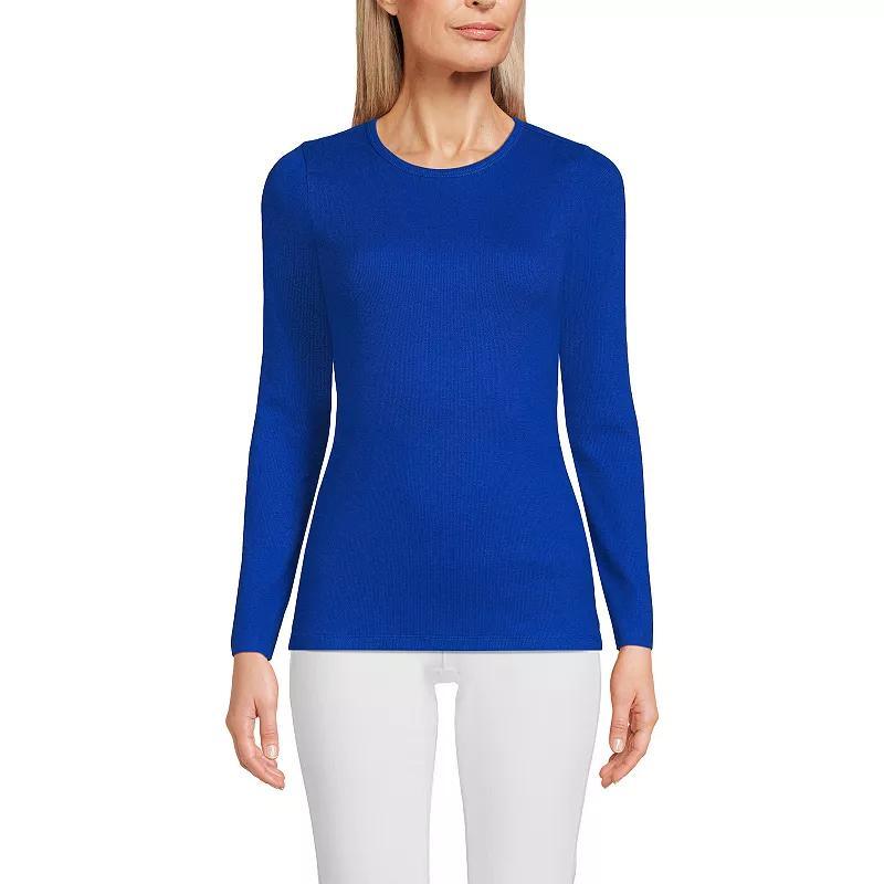 Women's Lands' End Micro Rib Tee, Size: Large, Blue Mini Stripe Product Image
