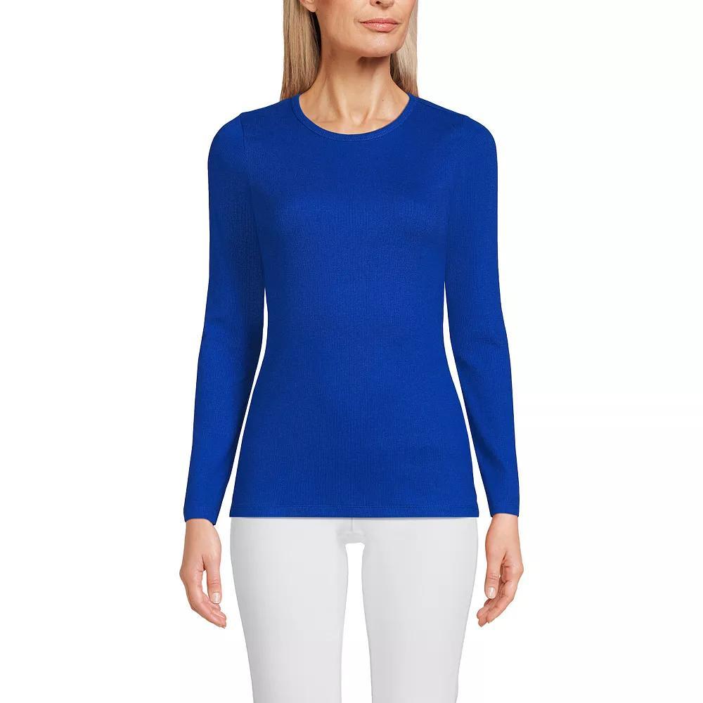 Women's Lands' End Micro Rib Tee, Size: Large, Blue Mini Stripe Product Image