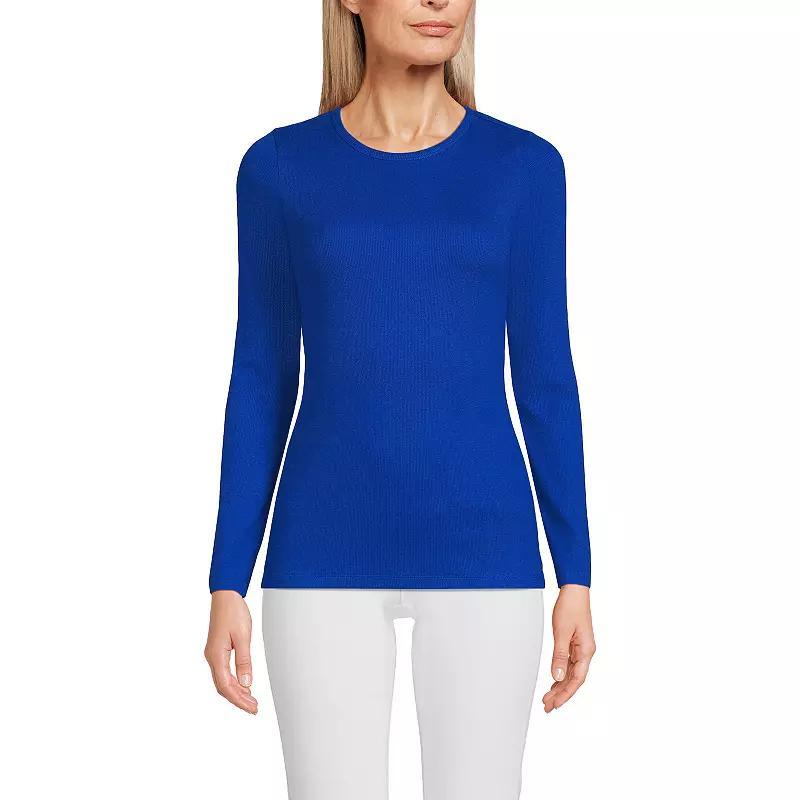 Women's Lands' End Micro Rib Tee, Size: Large, Blue Mini Stripe Product Image