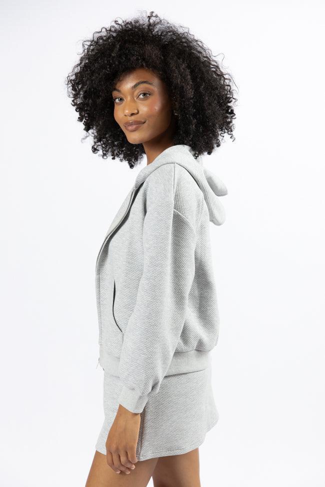 Have It My Way Grey Textured Knit Zip Up Hooded Sweatshirt SALE Product Image