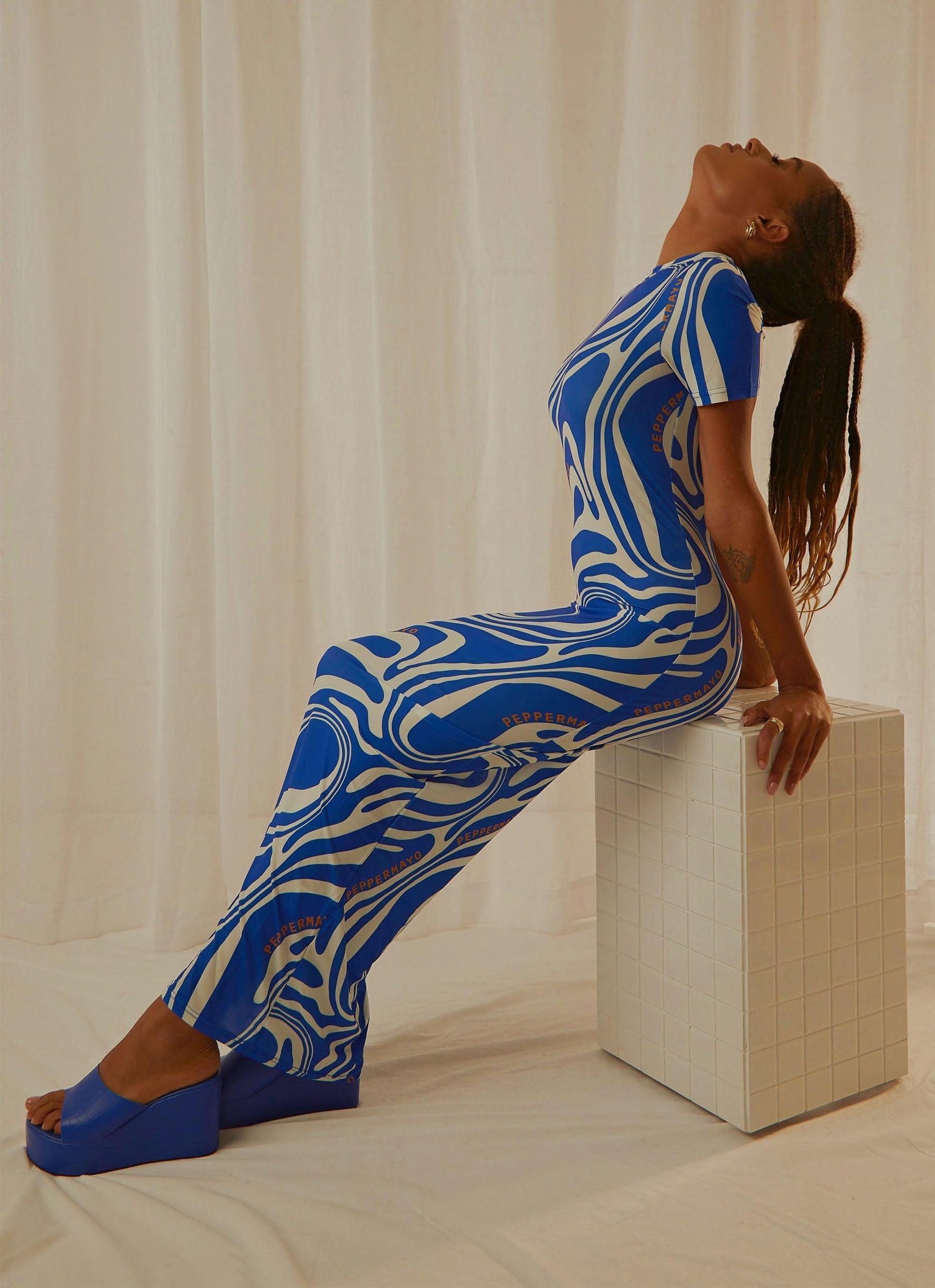Into the City Mesh Maxi Dress - Cobalt Marble Product Image