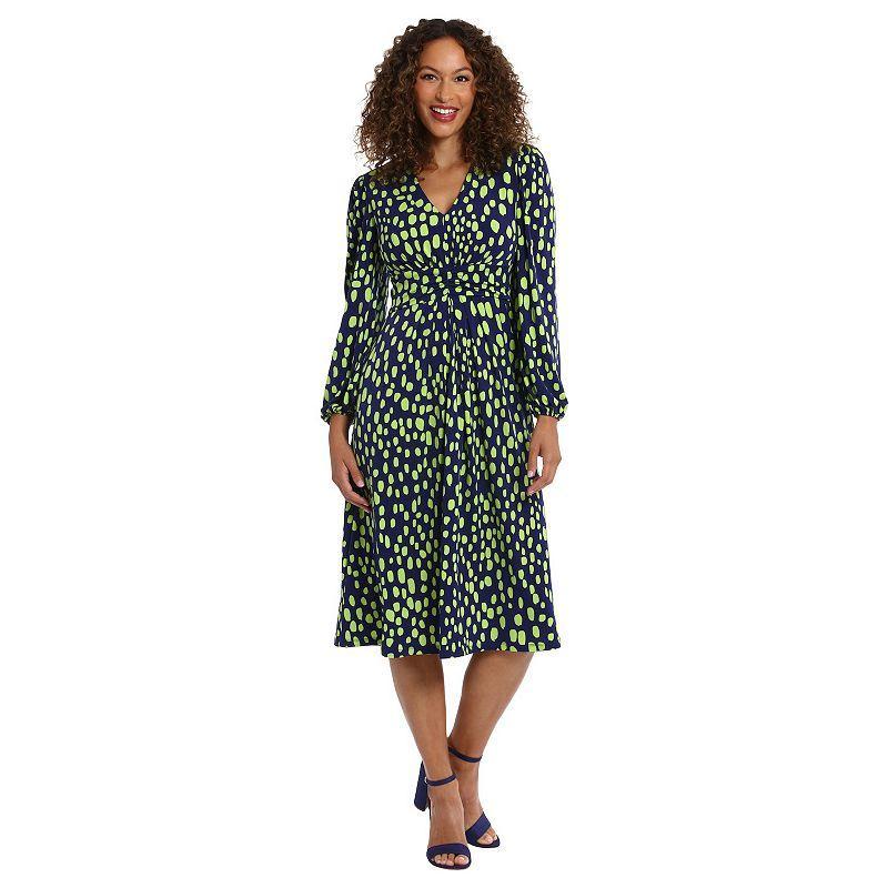 Womens London Times V-Neck Ruched-Waist Midi Dress Blue Blush Product Image