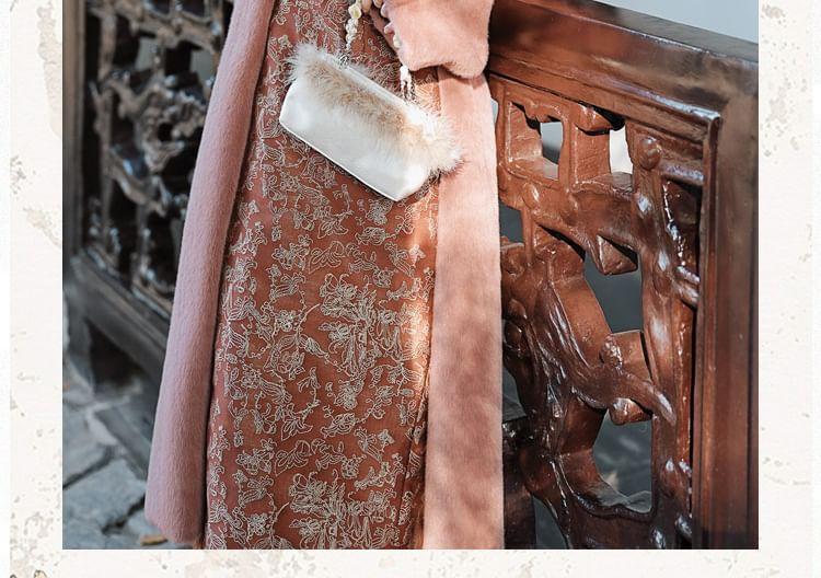 Spaghetti Strap Jacquard Slit Midi Sheath Dress / Plain Cardigan Product Image