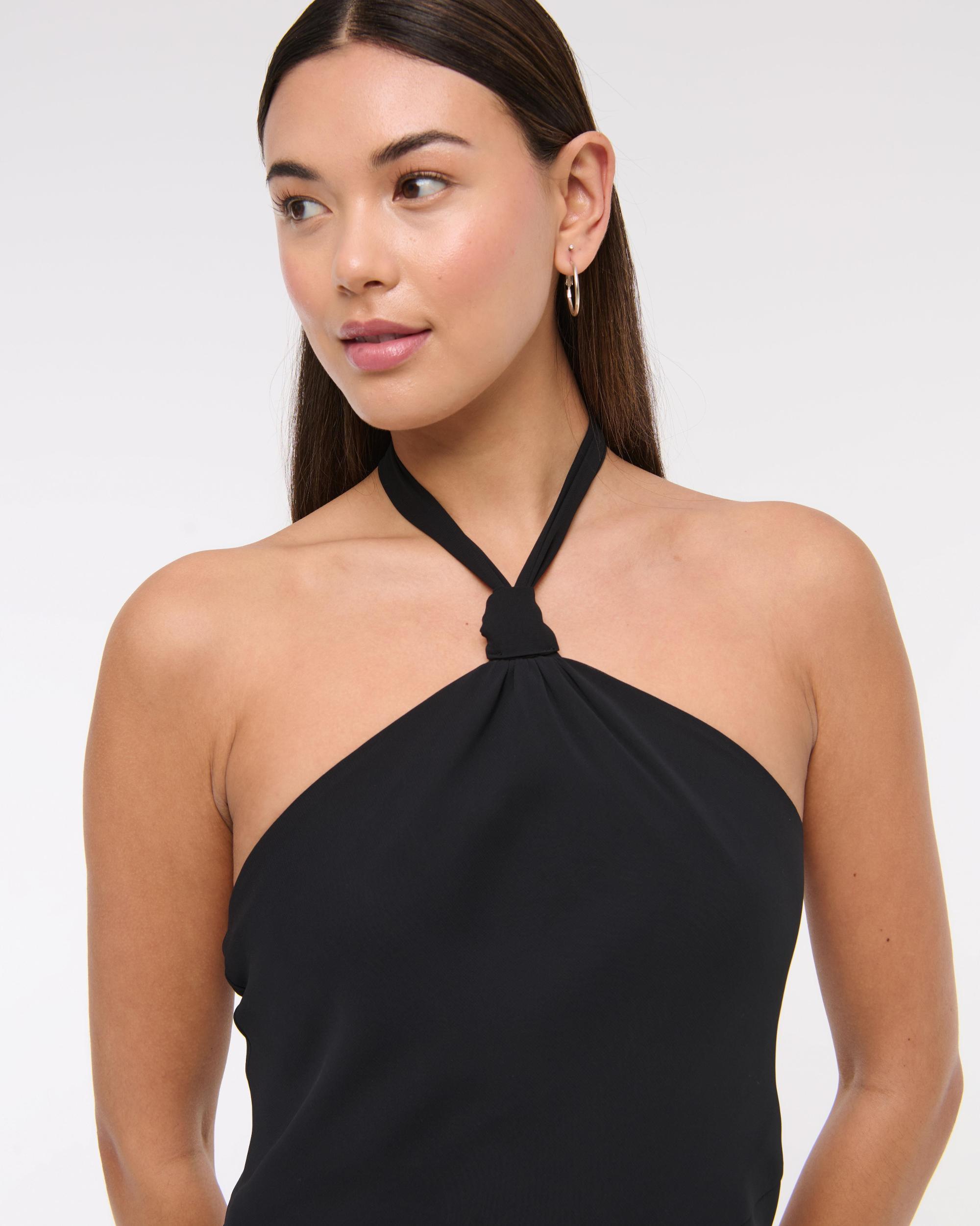 Halter Asymmetrical Hem Midi Dress Product Image